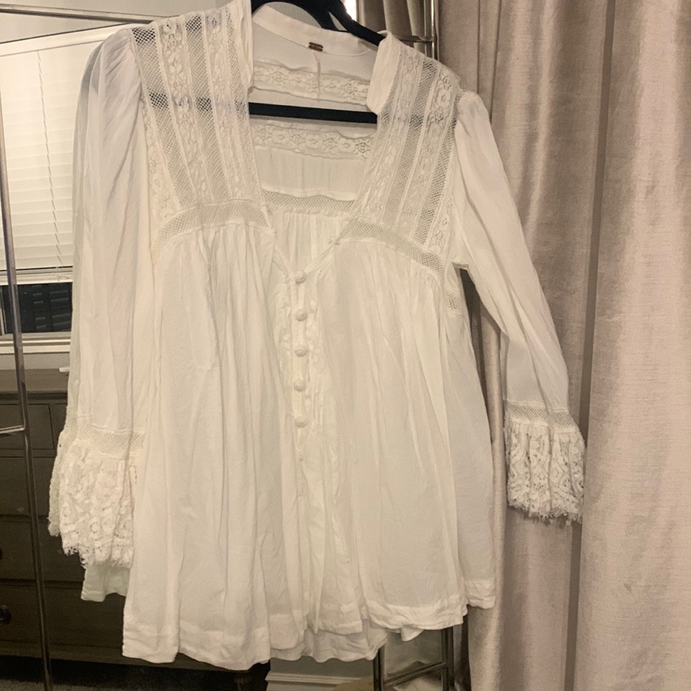 Free People white boho blouse L